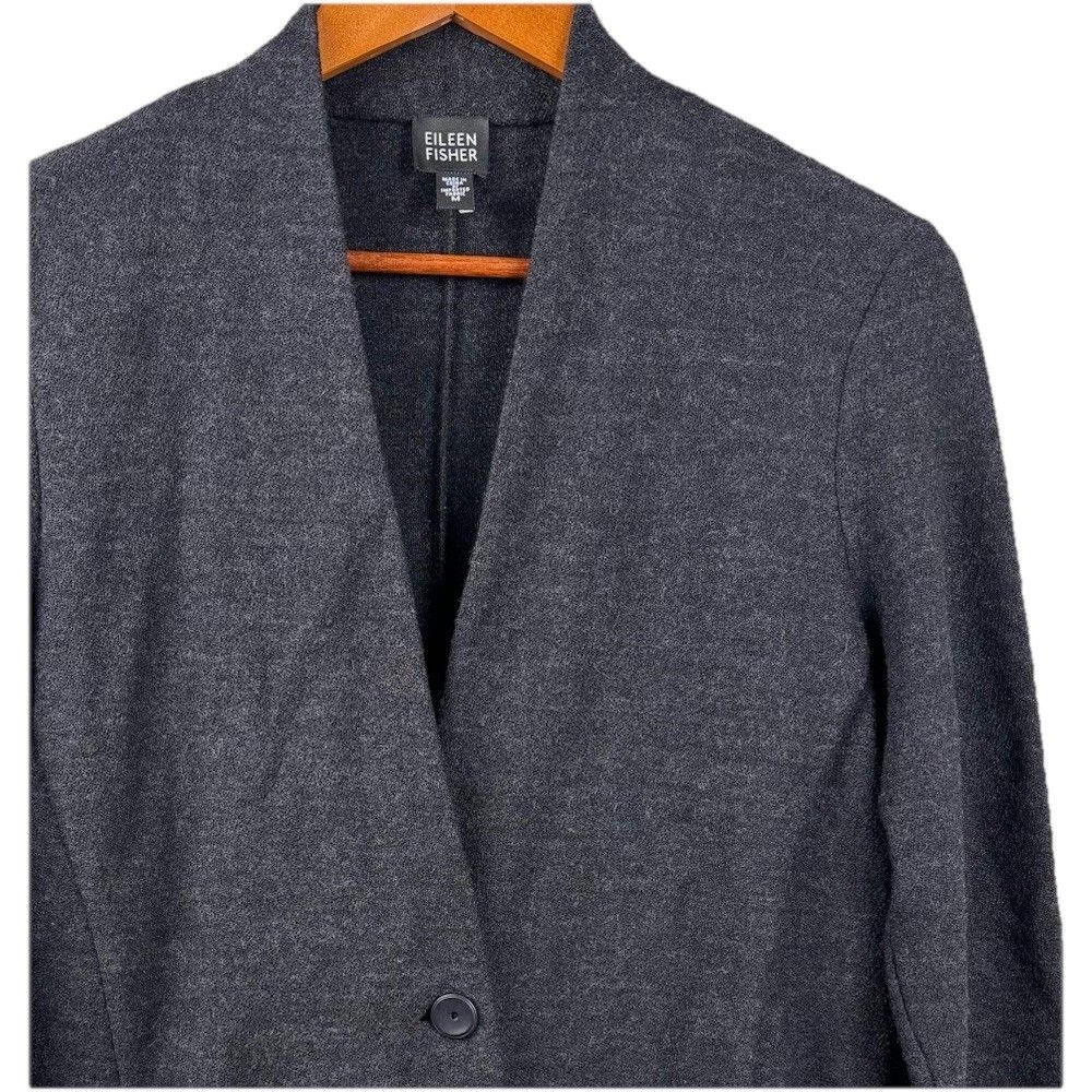 Eileen Fisher Cardigan Medium 100% Wool Black One Button Sweater M 8 10 LS Layer